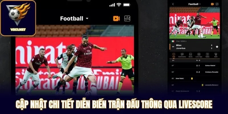 Cập nhật chi tiết diễn biến trận đấu thông qua livescore